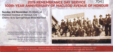 Leaflet, 2019 Rembrance Day Service: 100th anniversary of Macleod Avenue of Honour, 2019_11