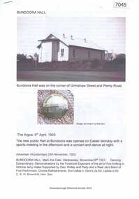 Article and Photograph, Bundoora Hall, 2019_
