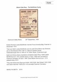 Article, Adams Cake Shop - the McWhirter Family, 2019_