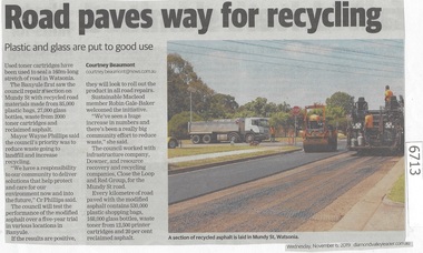 Newspaper Clipping, Diamond Valley Leader, Road paves way for recycling, 06/11/2019