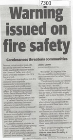 Newspaper Clipping, Diamond Valley Leader et al, Warning issued on fire safety, 13/11/2019