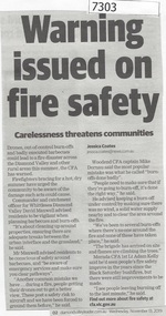 Newspaper Clipping, Diamond Valley Leader, Warning issued on fire safety, 13/11/2019
