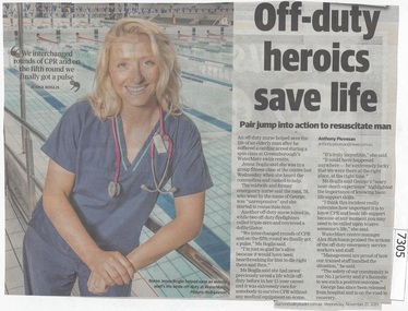 Newspaper Clipping, Diamond Valley Leader, Off duty heroics save life, 27/11/2019