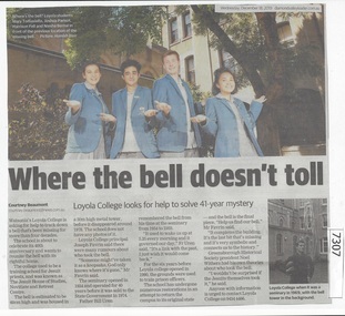 Newspaper Clipping, Diamond Valley Leader, Where the bell doesn't toll, 18/12/2019