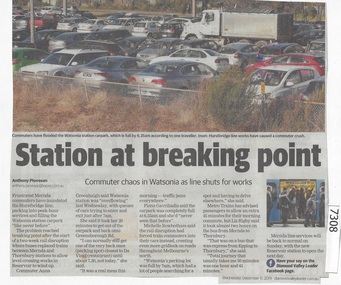 Newspaper Clipping, Diamond Valley News, Station at breaking point, 11/12/2019