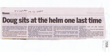 Newspaper Clipping, Doug sits at the helm one last time, 19/12/2007