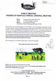 Document, Friends of Banyule Annual General Meeting 2019, 28/11/2019