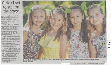 Newspaper Clipping, Diamond Valley Leader, Girls all set to star on stage, 12/02/2020