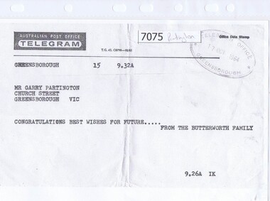Telegram, Australian Post Office, Congratulations, 17/10/1964
