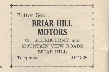 Advertisement - Digital Image, Briar Hill Motors 1954, 1954