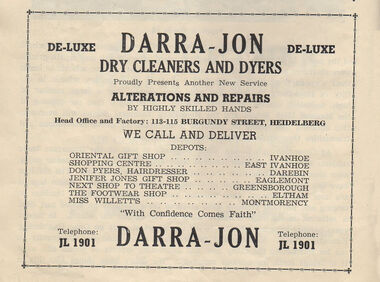 Advertisement - Digital Image, Darra-Jon Dry Cleaners and Dyers 1954, 1954