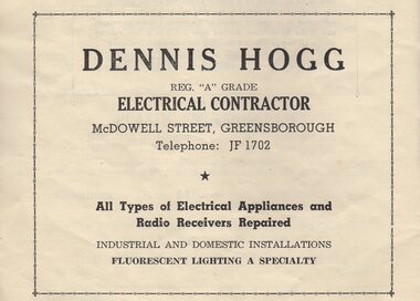 Advertisement - Digital Image, Dennis Hogg Electrical Contractor 1954, 1954