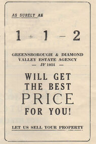 Advertisement - Digital Image, Greensborough & Diamond Valley Estate Agency 1954, 1954