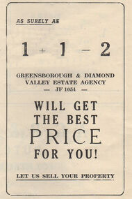 Advertisement - Digital Image, Greensborough & Diamond Valley Estate Agency 1954, 1954
