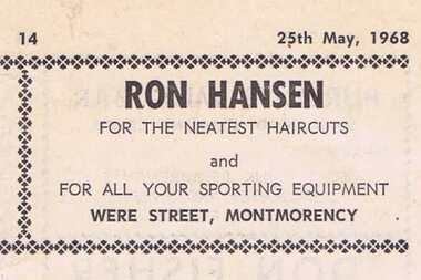 Advertisement - Digital Image, Ron Hansen (haircuts) 1968, 25/08/1968