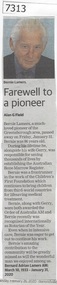 Article - Newspaper Clipping, Diamond Valley Leader, Farewell to a pioneer, 26/02/2020