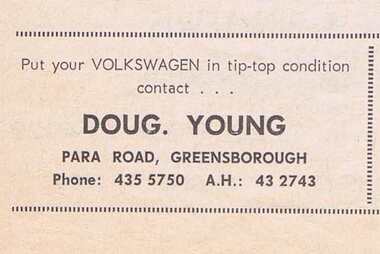 Advertisement - Digital Image, Doug Young Volkswagon Service 1970, 09/05/1970
