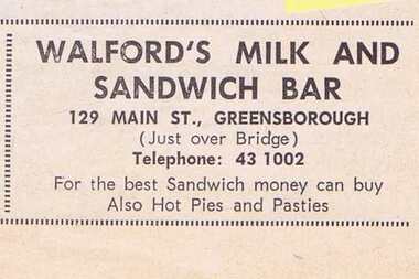 Advertisement - Digital Image, Walford's Milk and Sandwich Bar 1970, 09/05/1970