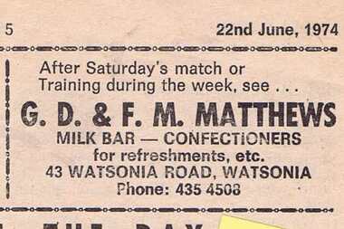Advertisement - Digital Image, Matthews Milkbar 1974, 22/06/1974
