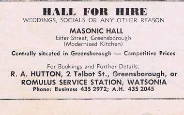 Advertisement - Digital Image, Masonic Hall Greensborough 1974, 24/08/1974