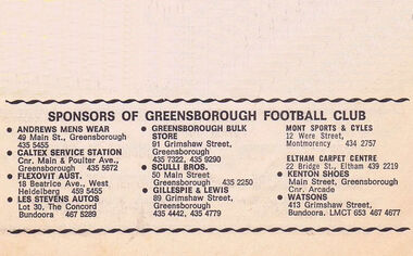 Advertisement - Digital Image, Greensborough Football Club Sponsors 1977, 09/07/1977