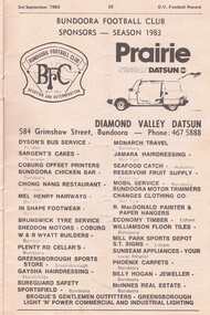 Advertisement - Digital Image, Bundoora Football Club Sponsors 1983, 03/09/1983