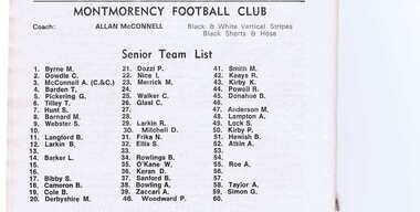 Advertisement - Digital Image, Montmorency Football Club Senior Team List 1983, 03/09/1983