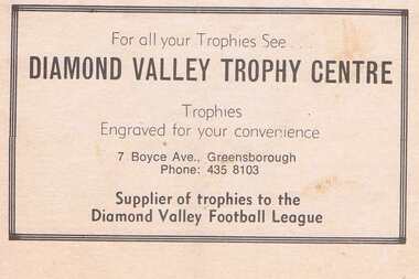 Advertisement - Digital Image, Diamond Valley Trophy Centre 1983, 03/09/1983