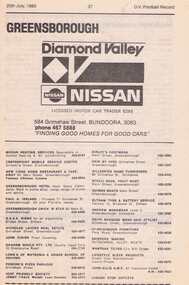 Advertisement - Digital Image, Greensborough Football Club Sponsors 1985, 20/07/1985