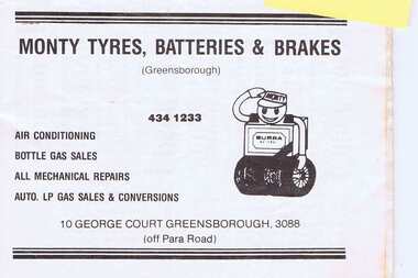 Advertisement - Digital Image, Monty Tyres, Batteries and Brakes, 1986, 24/05/1986