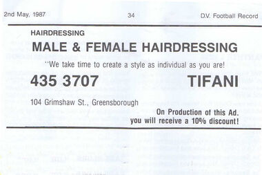 Advertisement - Digital Image, Tifani (Hairdressers), 1987, 02/05/1987