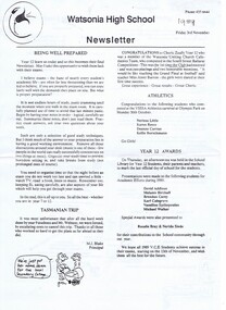 Newsletter - Digital Image, Rosie Bray et al, Watsonia High School Awards Night 1988 WaHIGH, 03/11/1989