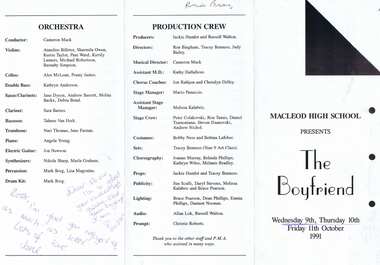Program - Digital Image, Rosie Bray et al, Macleod High School Musical 1991: The Boyfriend McHIGH, 11/10/1991