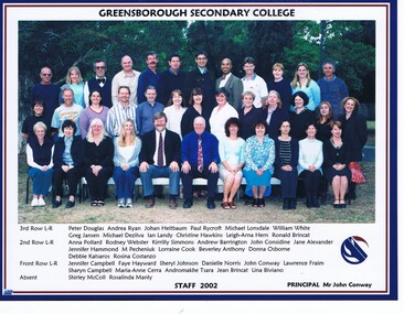 School Photograph - Digital Image, Rosie Bray et al, Greensborough College 2002 Staff Gr8750, 2002_