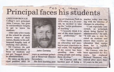 Newspaper Clipping - Digital Image, Rosie Bray et al, Principal faces his students: Greensborough College 1999  Gr8750, 14/02/1999