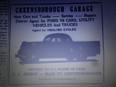 Advertisement - Digital Image, Greensborough Garage 1940s, 1940s