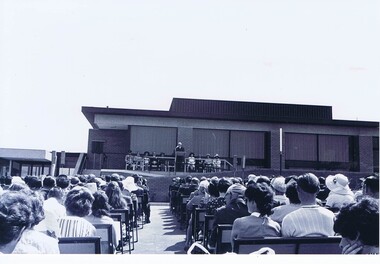Photograph - Digital Image, Opening of Shire of Diamond Valley offices 1972: Exterior view of building and crowd, 26/02/1972