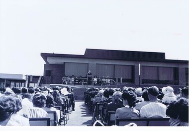 Photograph - Photograph - Digital Image, Opening of Shire of Diamond Valley offices 1972: Exterior view of building and crowd, 26/02/1972
