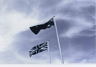Photograph - Photograph - Digital Image, Opening of Shire of Diamond Valley offices 1972: Flags flying over SDV offices, 26/02/1972