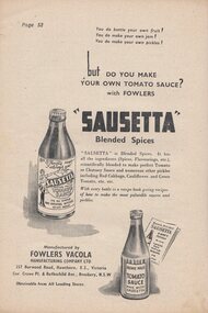 Advertisement - Digital Image, Sausetta Blended Spices, by Fowlers Vacola, 1930s