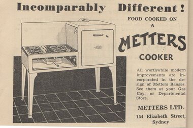 Advertisement - Digital Image, NSW Cookery Teachers' Association, Metters Cooker: in Domestic Science Handbook, 1942_