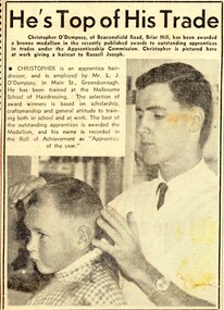 Newspaper Clipping - Digital Image, He's top of his trade: Christopher O'Dempsey, 05/11/1965