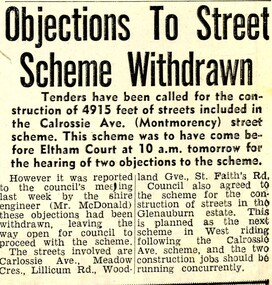 Article - Newspaper Clipping - Digital Image, Objections to street scheme withdrawn [Calrossie Avenue Montmorency], 05/11/1965