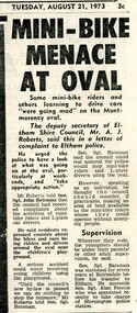 Newspaper Clipping - Digital Image, Mini bike menace at oval 1973 [Montmorency], 21/08/1973
