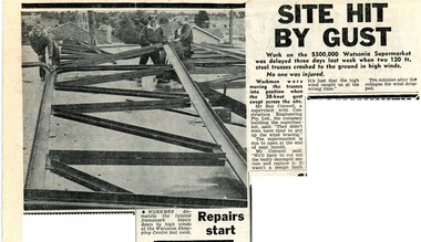 Newspaper Clipping - Digital Image, Site hit by gust 1973 [Watsonia Shopping Centre], 21/08/1973