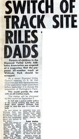 Newspaper Clipping - Digital Image, Switch of track site riles dads 1973 [Willinda Park], 21/08/1973