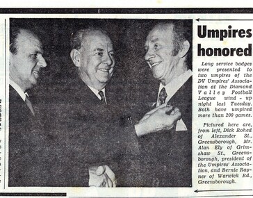 Newspaper Clipping - Digital Image, Umpires honoured 1974 [DVFL], 24/09/1974