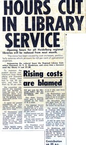 Newspaper Clipping - Digital Image, Hours cut in library service 1974 [Heidelberg Regional Library], 24/09/1974