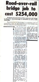 Newspaper Clipping - Digital Image, Bridge-over-rail job to cost $254,000, 1974 [Main Street Greensborough], 24/09/1974