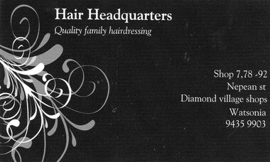 Business card, Hair Headquarters 2018, 2018_